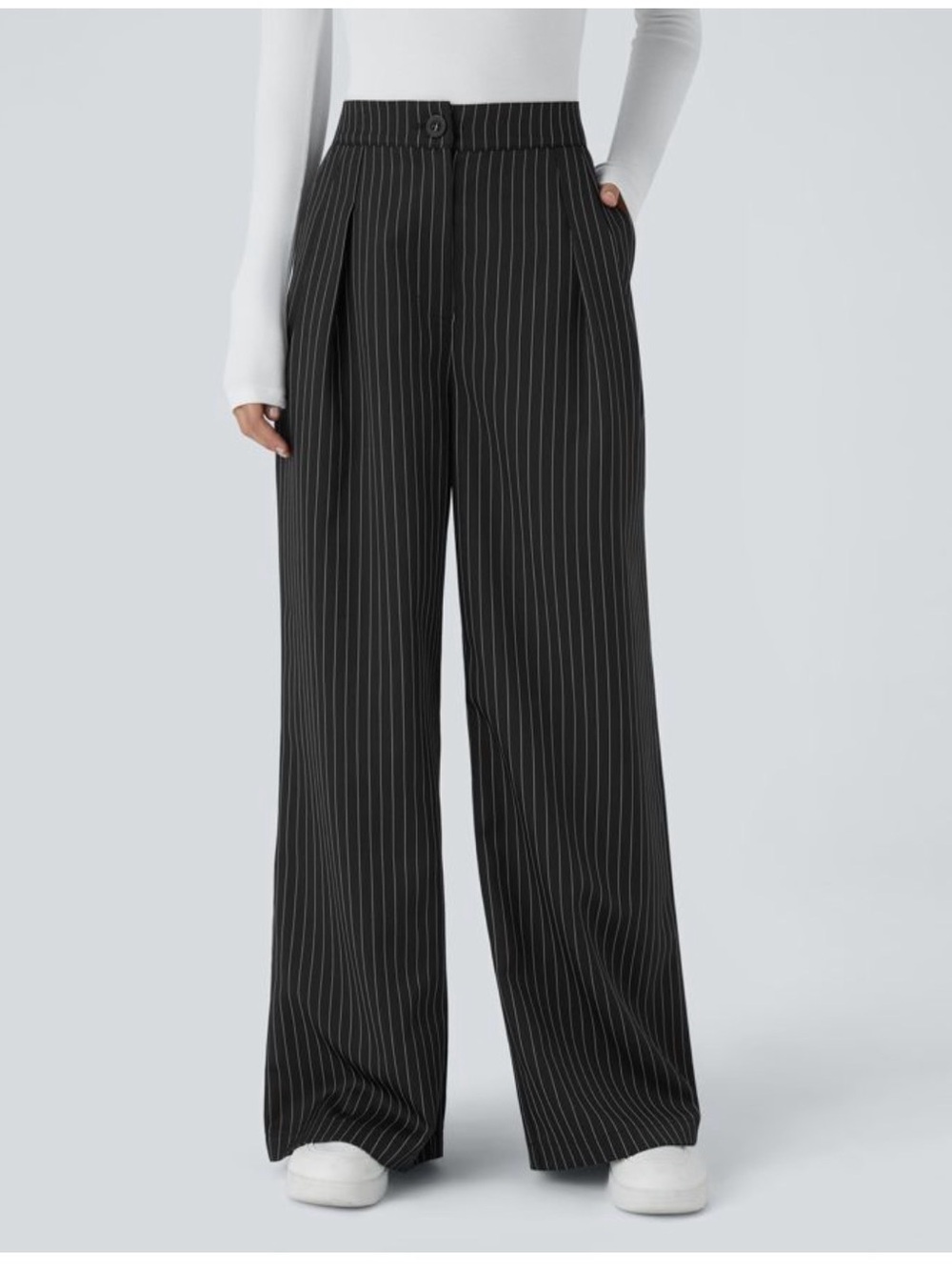 Halara High Waisted Zipper Pocket Wide Leg Baggy Striped Work Pants Reg Medium